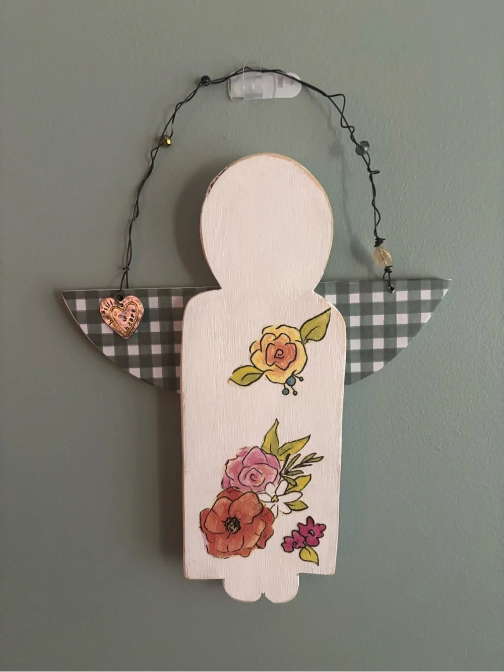 Hand-Painted Floral Wood Angel Wall Hanging | 10